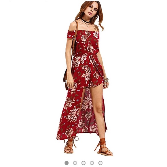 Dresses & Skirts - Off Shoulder Floral Print Maxi Romper Dress size M